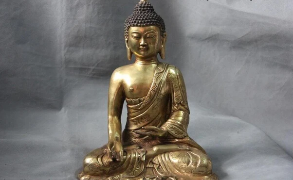 

song voge gem S1028 China Buddhism Bronze Copper Gild Eight treasures Rulai Tathagata Buddha Statue