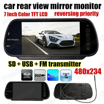 

7 Inch Color TFT LCD 480x234 MP5 SD USB FM transmitter Car Rear View Mirror Monitor Parking Monitor reversing priority