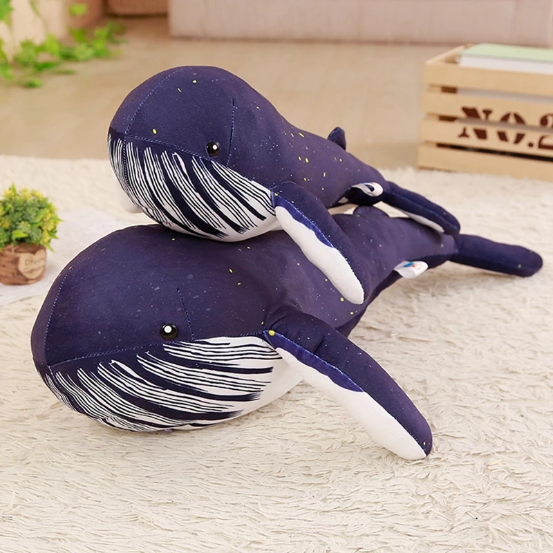 60/80/100cm Dark Blue Whale Plush Toy Stuffed Soft Animal Shark Pillow Sleep Doll