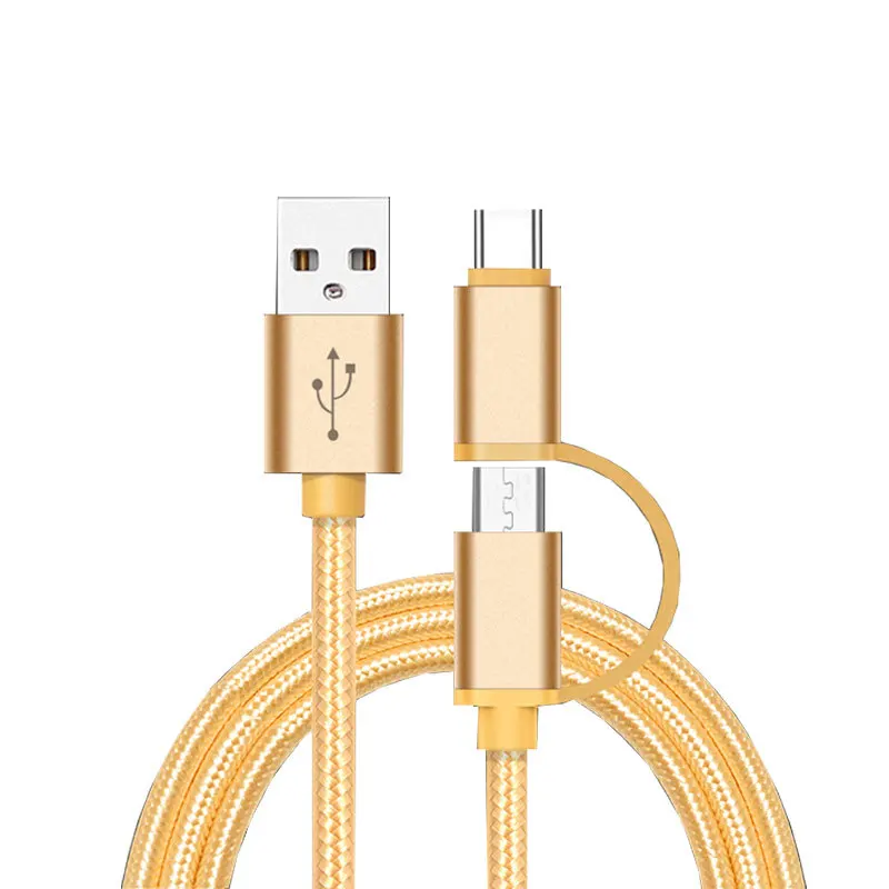 2 в 1 USB кабель type C Micro USB кабель для быстрой зарядки многофункциональный USB C нейлоновая оплетка для samsung 9 Android кабели для мобильных телефонов