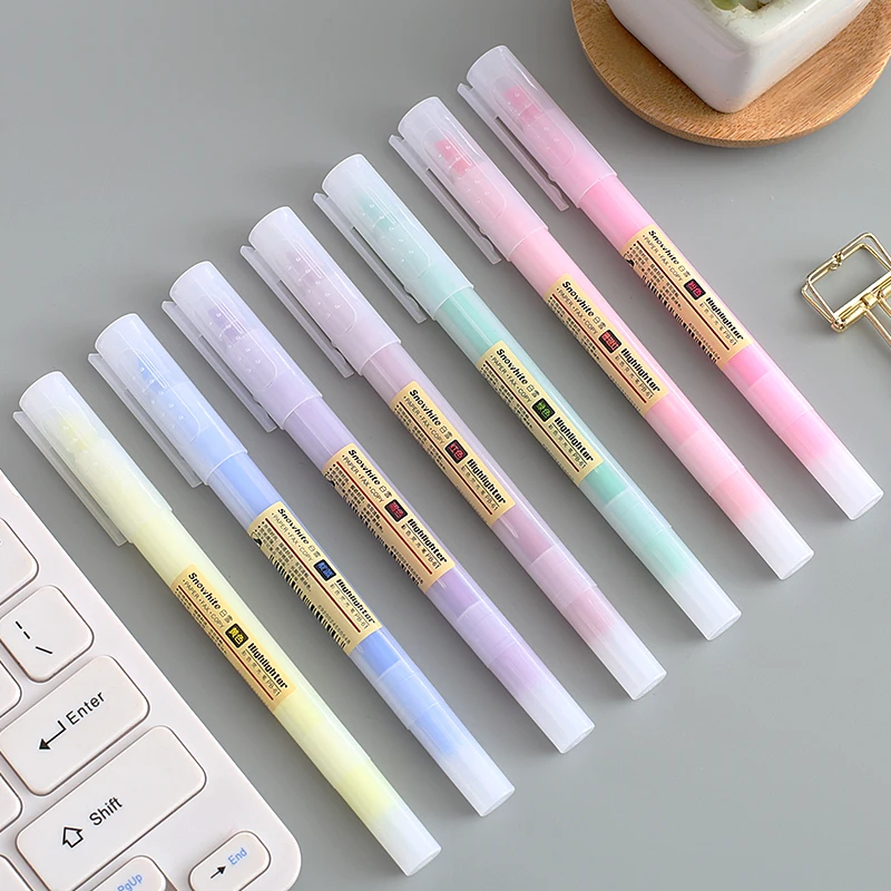 

Small fresh white snow fluorescent pen office student candy color double Highlighter key color line marker pen