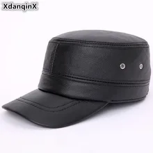 XdanqinX мужские теплые кожаные армейские военные шапки с ушками осень зима натуральная кожа плоские шапки для мужчин среднего возраста наушники