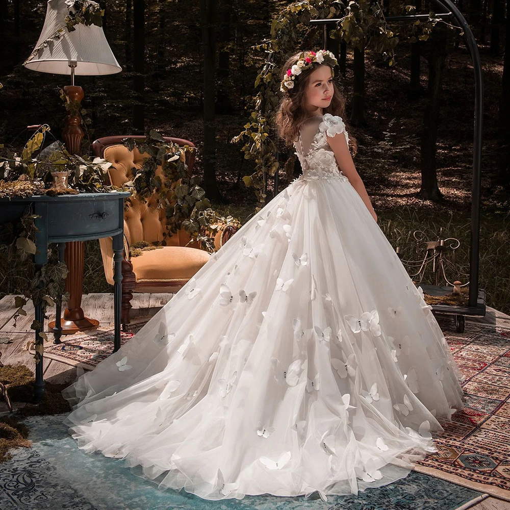 2019 New Lace Flower Girl Dress for Wedding First Communion Dresses Ball Gowns