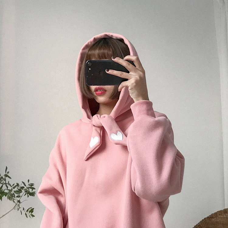 Для женщин толстовки Harajuku милые надписи Sweet Love Heart свободная флисовая толстовка с