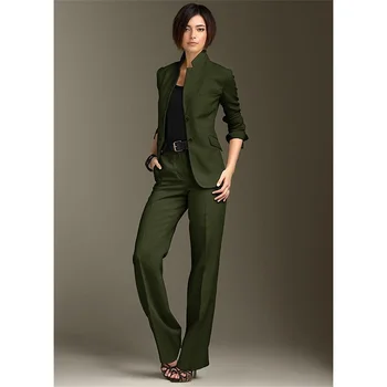 

Pants Jacket Business Women Suits Chinese Necklace Green Dark Pants Suit Ladies Suit Pant Suits Women Style Office Uniform