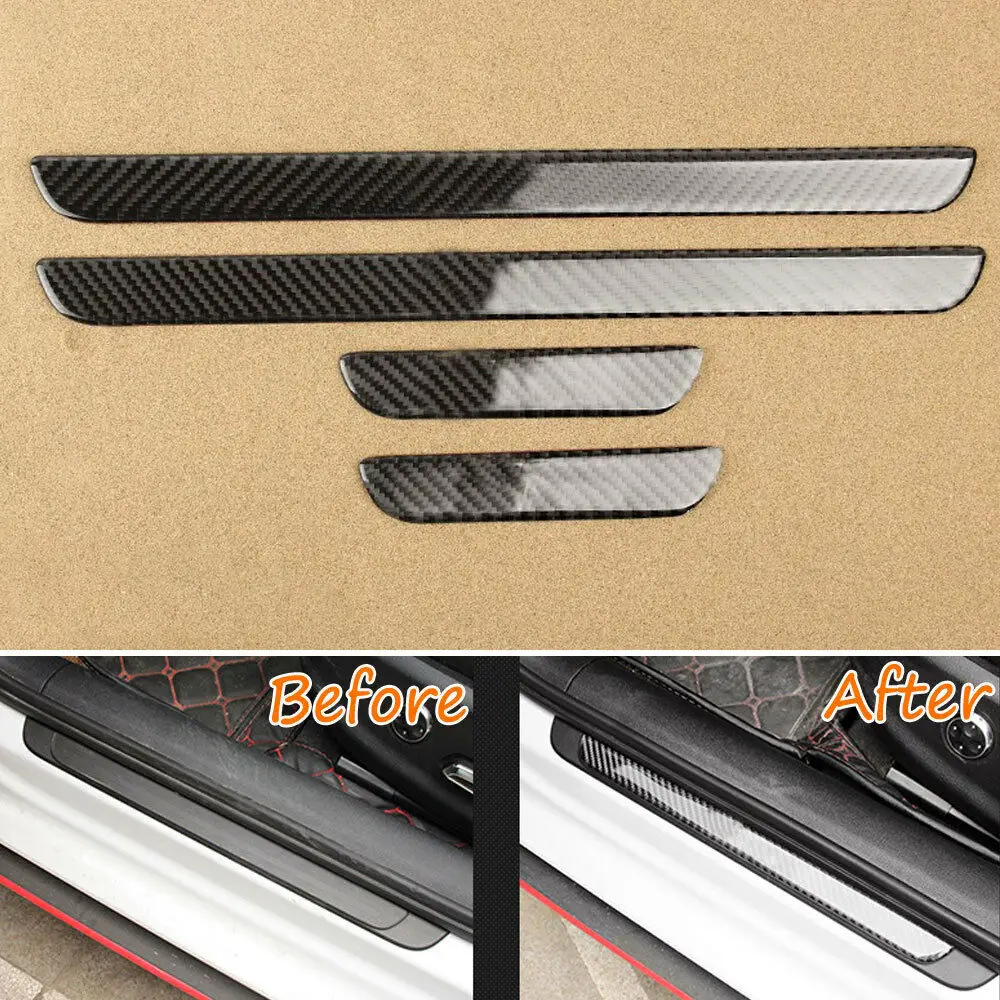 

BBQ@Fuka 4pcs Real Carbon Fiber Car Side Door Sill Plate Guard Trim For Audi A3 2013-2018 Car styling Automobiles accessories