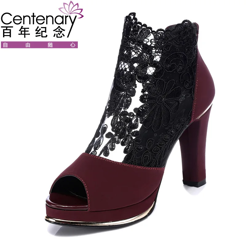 Сандалии с сеточкой на шнурках женская обувь высоком каблуке zapatos de mujer|women