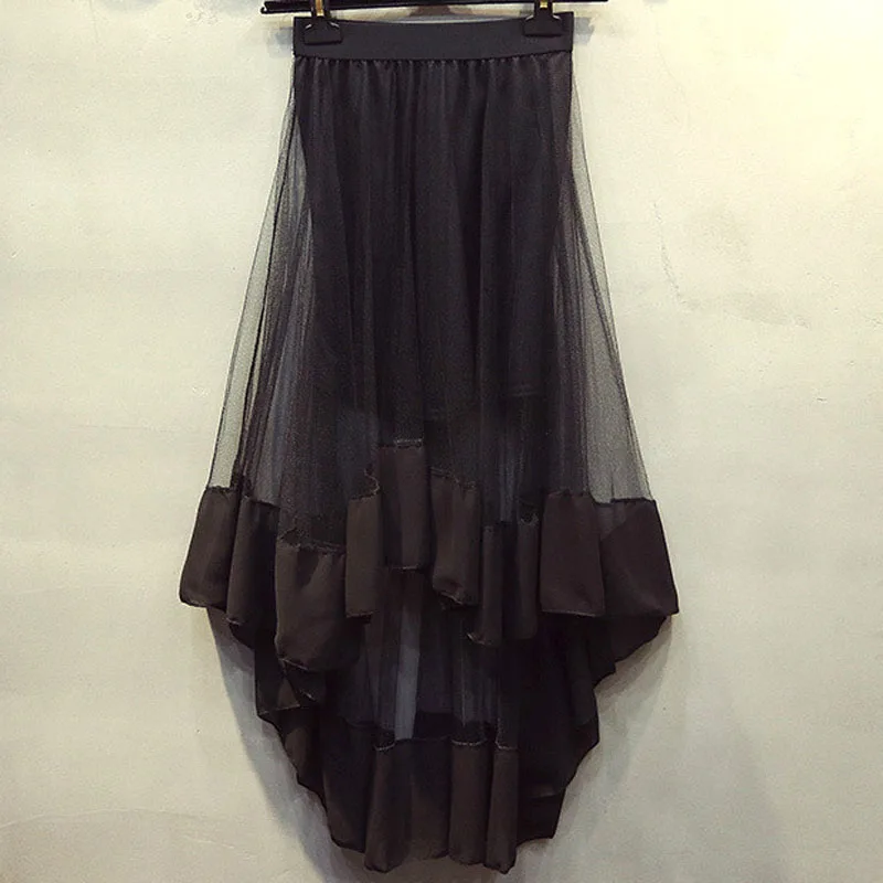 Летние Женские однотонные юбки шифоновые Лоскутные асимметричные юбки Лолита стильная женская юбка элегантная длинная юбка