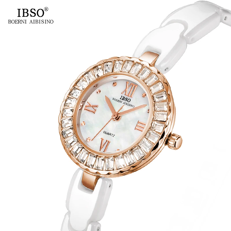 

IBSO New Ceramic Strap Women Watches 2019 Crystal Diamonds Ladies Watches Fashion Shell Dial Quartz Watch Women Montre Femme