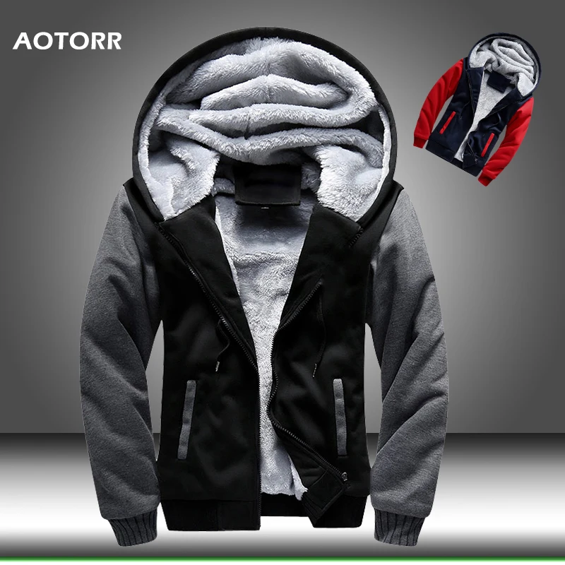 

Super Warm Hoodies Men's Winter Thick Fleece Men's Hoodie Jackets Casual Zipper Adult Coats Outerwear Men American/European Size