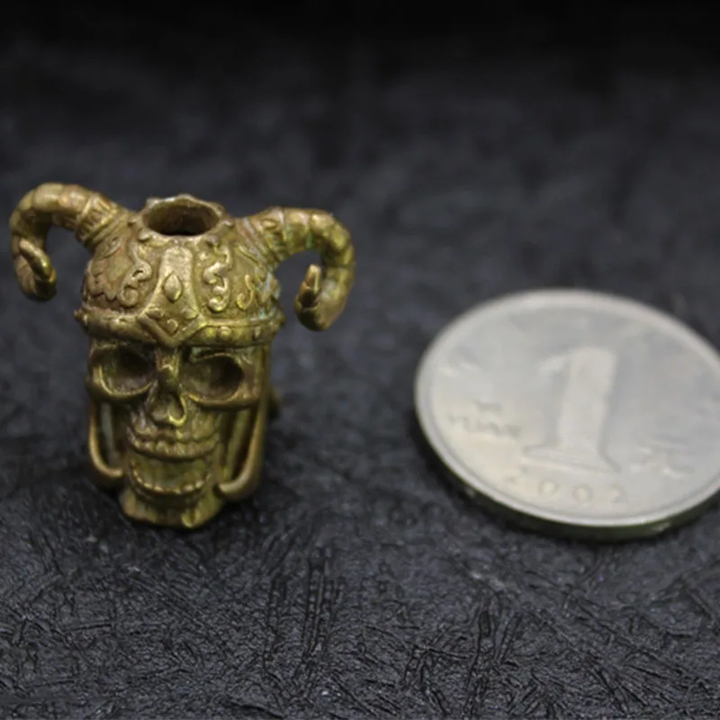 Pingente de Bronze de Cobre Edc Orc Berserker Crânio Puro Crânio Capacete Diy Gota Corda Lanterna Pingente Contas Paracord Ferramenta Acessórios 7 de Cobre Puro Crânio Capacete DIY Gota