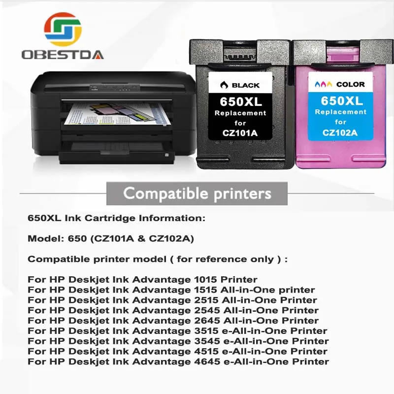 Obestda 650XL Заправляемый картридж Замена для hp 650 XL для hp с чернилами hp Deskjet 1015 1515 2515 2545 2645 3515 3545 4515 4645