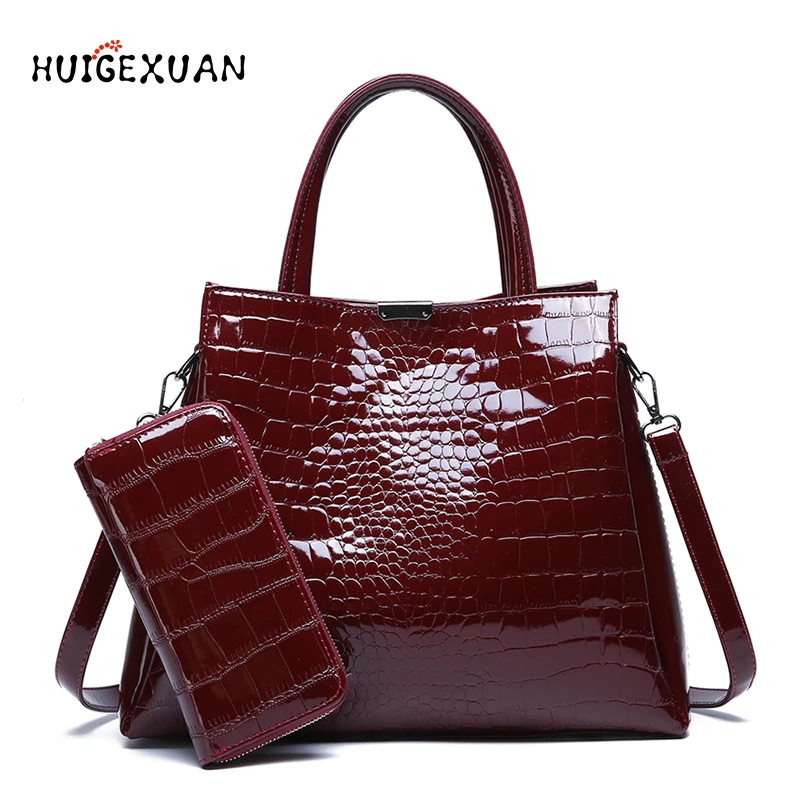 

2 Pieces/Set New PU Leather Women's Handbags Oil Wax Skin Crocodile Print Handbag Fashion Single-Shoulder Bag Crossbody Bags Sac