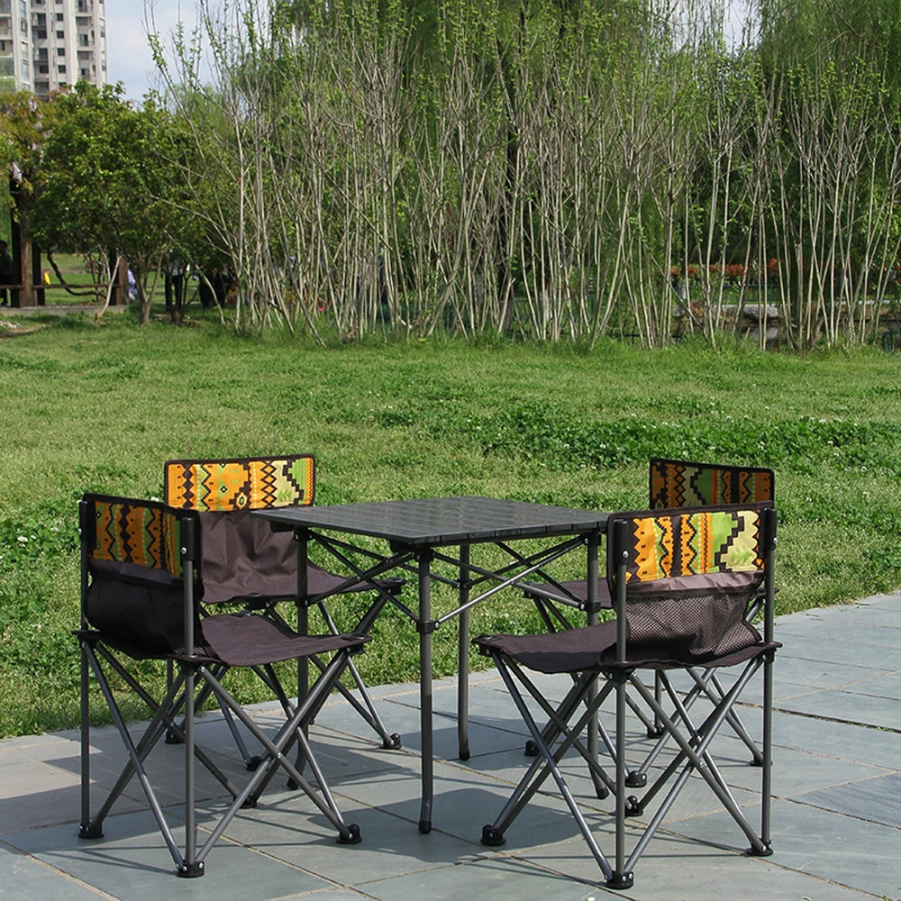 Mesa y sillas plegables e informales para playa para acampar al aire libre, juego 5 piezas de mesa y sillas de picnic de conducción automática de aleación aluminio LM01101831|Mesas de