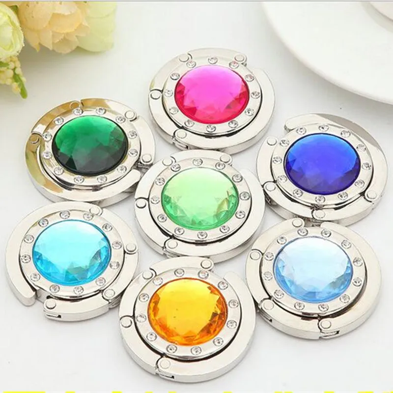 

Portable Metal Folding Hook Hanger Desk Holder Foldable For Handbag Bag Purse Clothing Accessories With Trendy Rhinestone