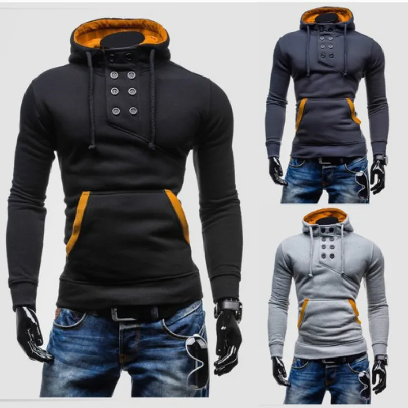

2019 new Autumn and Winter Men's Fashion Hoodies double-breasted pullover jacket temperament mens short slim hooded vests