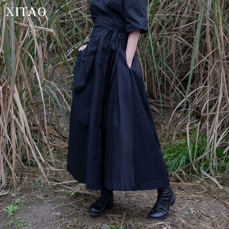 

[XITAO] Korea Fashion New Women 2019 Spring Summer A-line Loose Skirt Female Solid Color Casual Ankle-length Skirt WBB2554