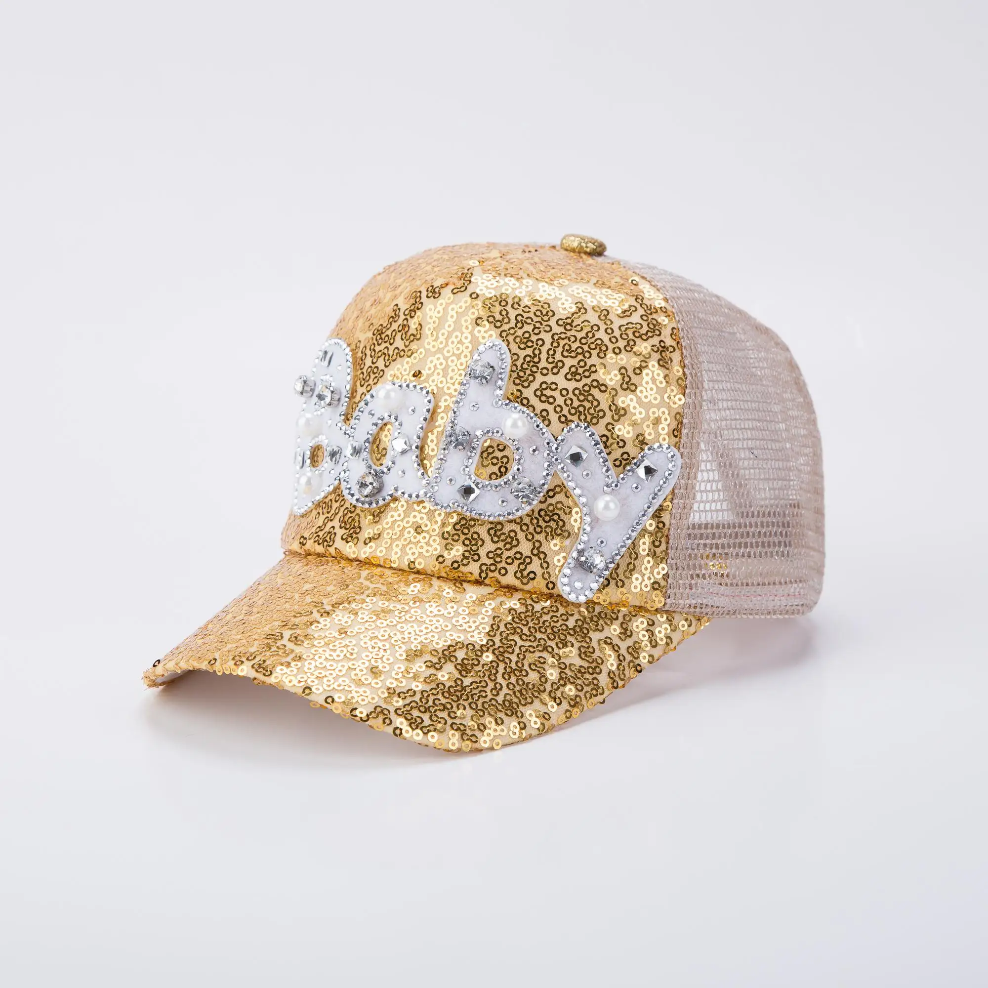 COKK Children Snapback Bone Sequins Mesh Baseball Cap Kids