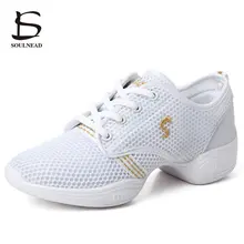 Дышащие сетчатые спортивные женские джазовые танцевальные кроссовки, 3 цвета, Современная квадратная танцевальная обувь, мягкая подошва, EUR34-42, обувь для фитнеса