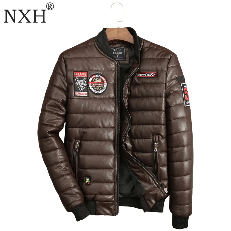 Мужская зимняя куртка из искусственной кожи размеры 45 150 кг|brand leather jacket|leather