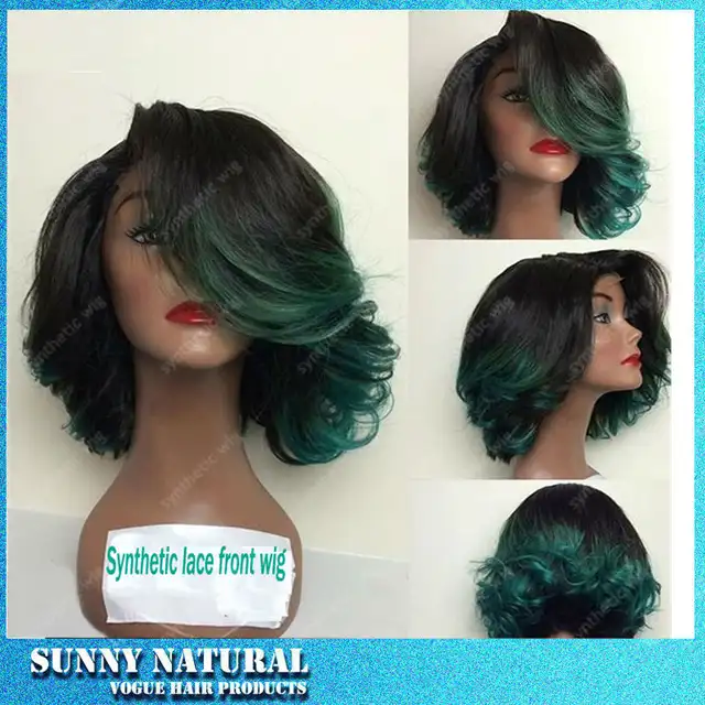 1b Black To Dark Green Turquoise Teal Synthetic Lace Front Wig