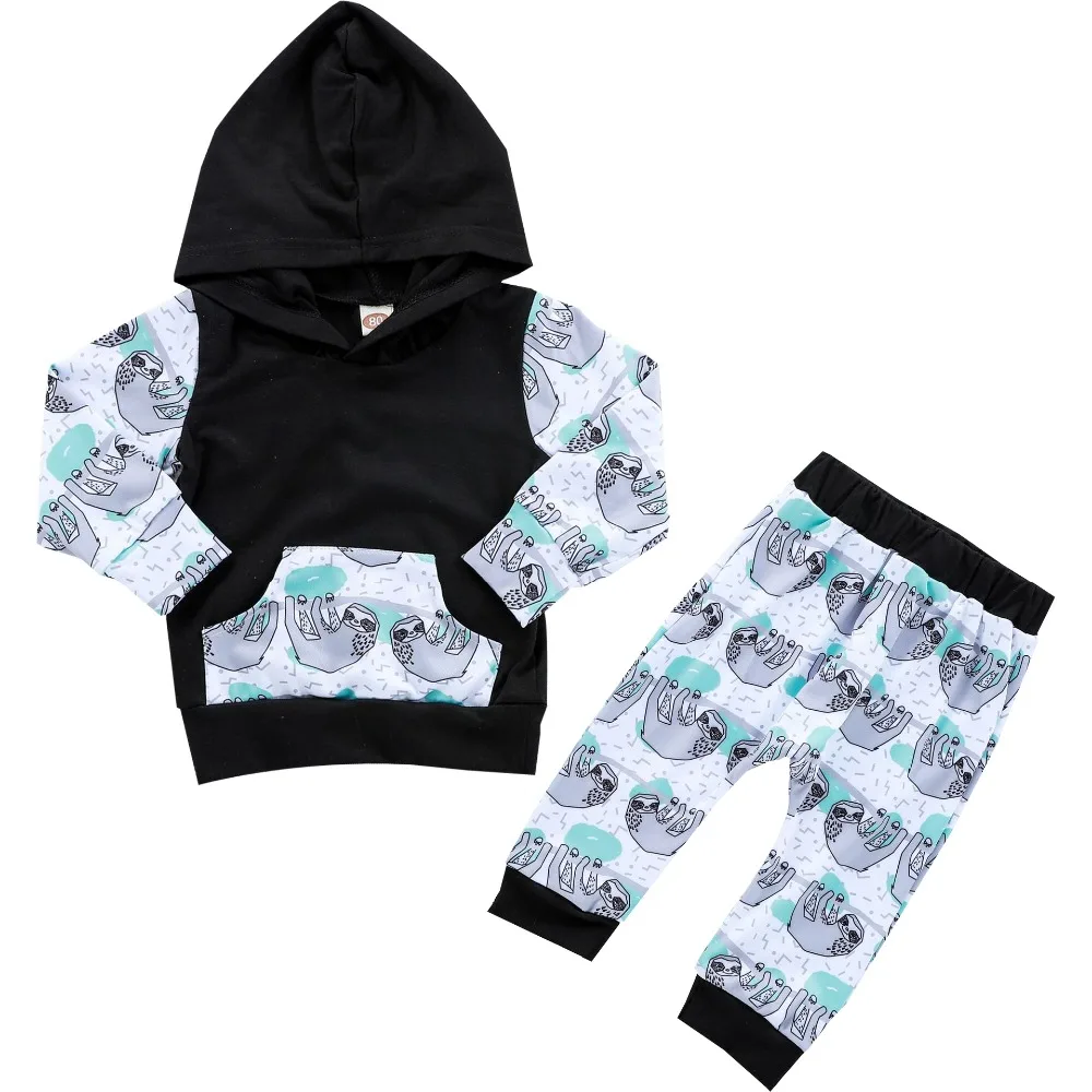 

Flora Pig Kids Baby Hooded Clothes Set Autumn Baby Boy Girl Long Sleeve Hooded Top T Shirt Sloth Print Pant Outfit Suit 2pcs Set