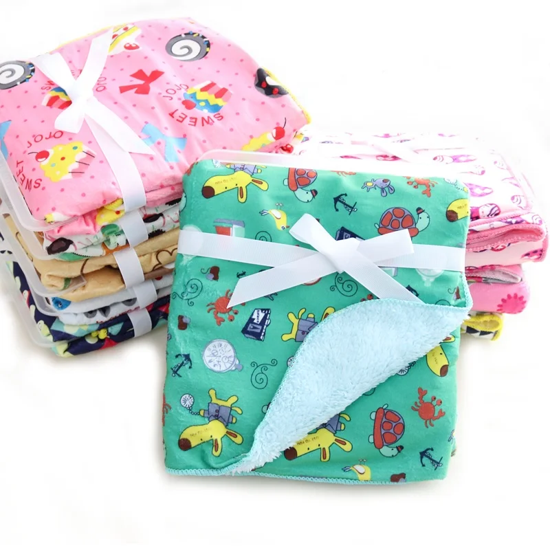 Baby Blanket Coral Fleece Cartoon Double Layer Receiving Swaddle Envelope Stroller Wrap For Bebe Bedding Blankets Set 2