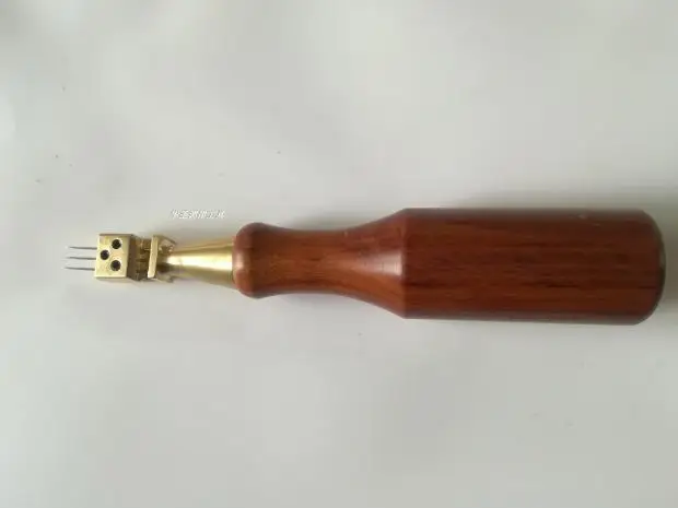 

Piano tuning tool, pin header, three needles, straight head, mahogany handle, copper head