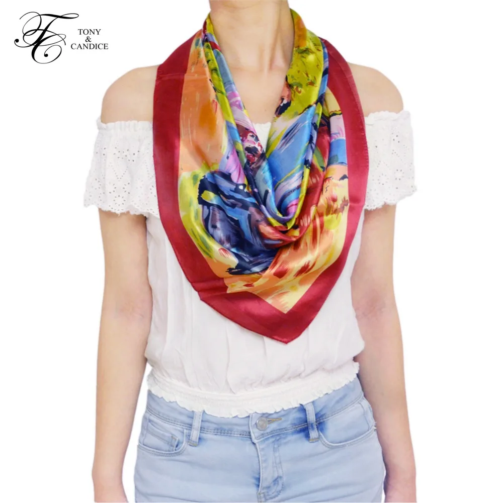 76 * 76cm 100% hedvábný dámský šátek, grafický tisk dámského šálu Luxusní styl pro ženské hedvábné ozdoby na krku vysoké kvality
