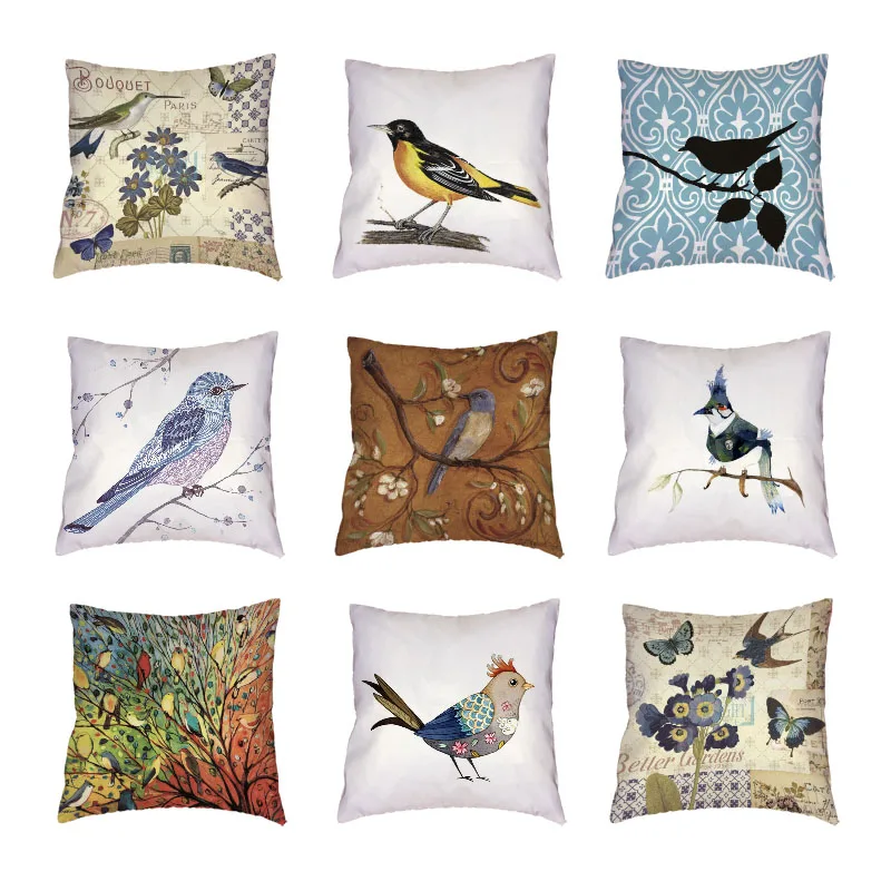 

Vintage Famous Bird White Throw Pillow Case Printed Home Decor Cushion Cover Geometric Hummingbird Butterfly Peach Skin Almofada