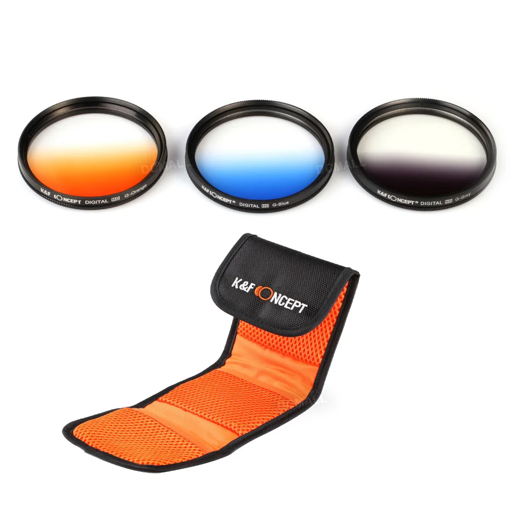 K&F Concept 3PCS NEW 77mm Graduated Filter Kit Gradual Color ND Grey