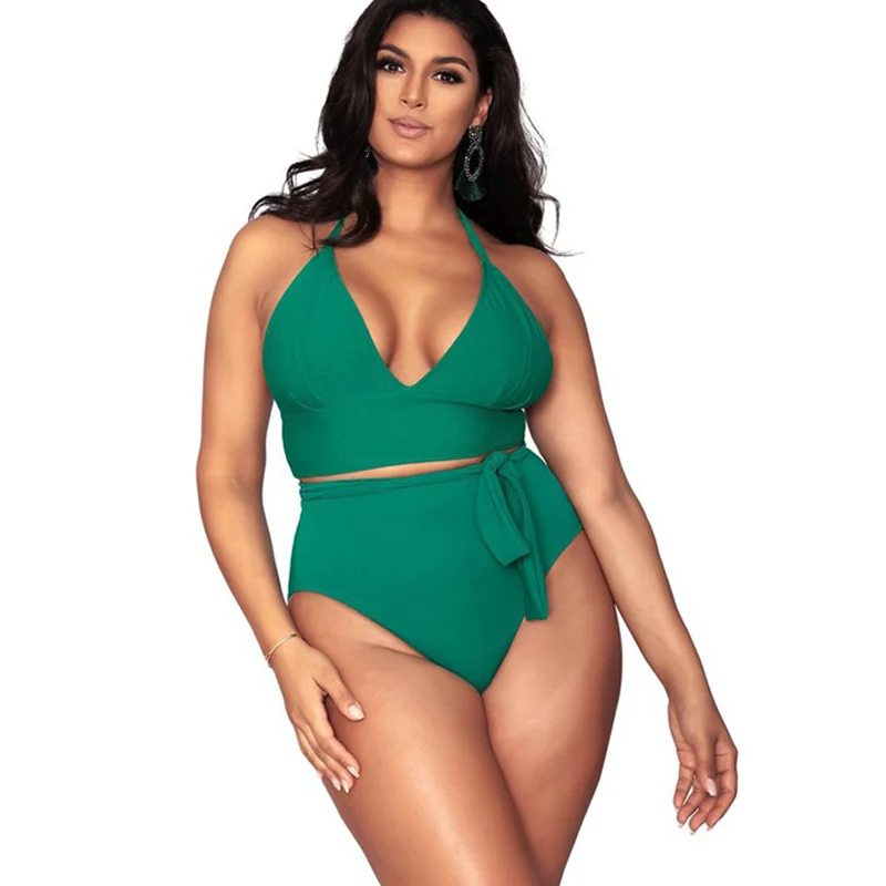 

High Waist Bikini 2019 Swimwear Big Size Push Up Women's Swimsuits Women's Sexy Split Sling Swimsuit Solid Color Swimwear