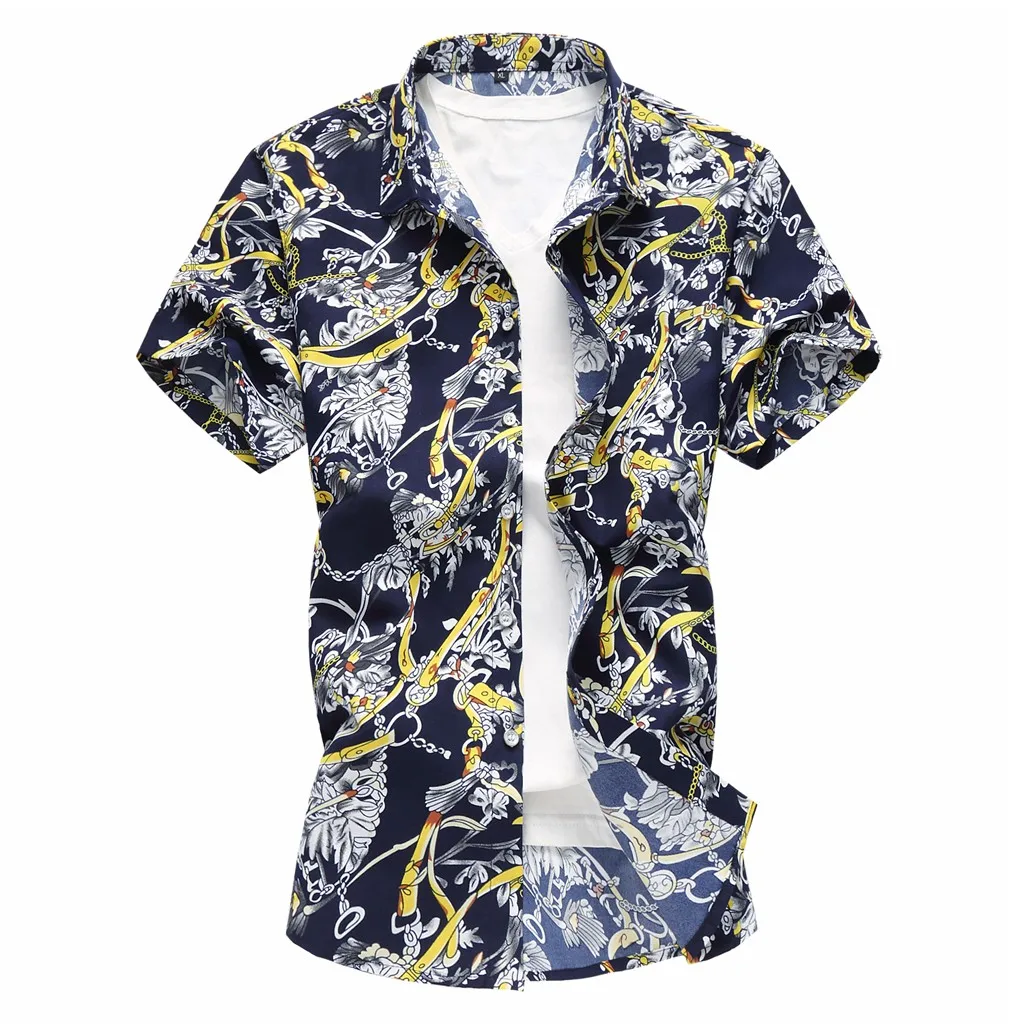 Summer Short sleeve Men Shirt 2019 New Fashion Printed Button Short Sleeve Hawaiian Casual Tops For Male Blouse 4.12
