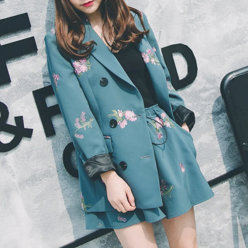 

ELegant Office Lady Short Suit Set Women 2 Piece Floral Printed Jacket Blazer + High Waist Mini Pant Suits Female Tracksuit