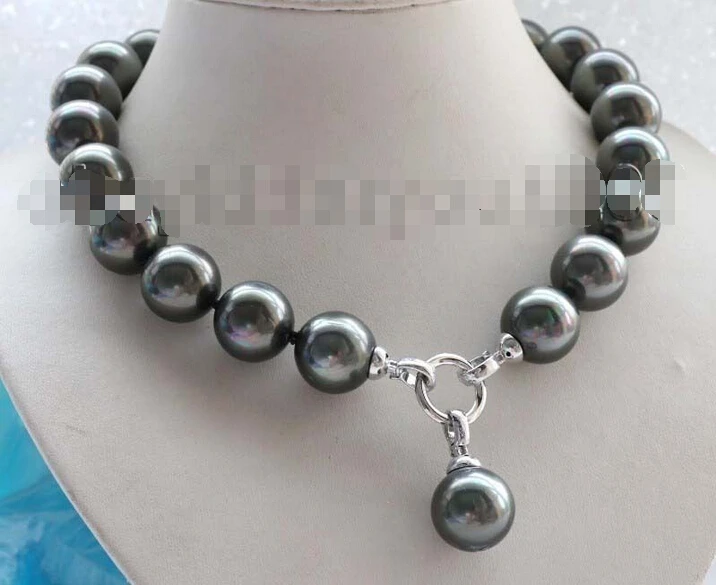 

FREE SHIPPING>>>@@ > 18" Natural 18mm Black Round Shell Pearl Necklace Pendant #f1721!^^^@^Noble style Natural Fine jewe &