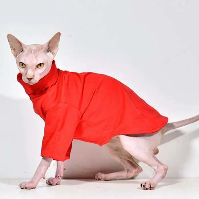 Hairless Sphinx/Одежда для кошек из чистого хлопка; толстовки для кошек с высоким воротником; облегающая блузка с длинным рукавом для осени и зимы; костюм кошки 20E