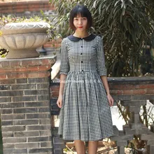 Летнее женское винтажное платье в мелкую клетку, 50 s, черный воротник Питер Пэн, половина рукава, рокабилли, свободное платье миди, плюс размер, 4xl, vestidos, платья