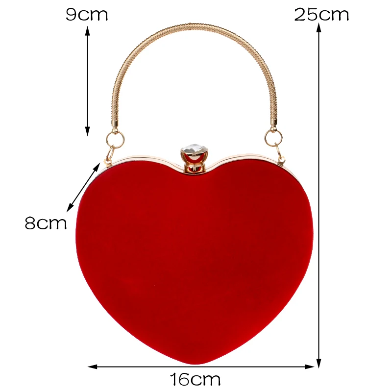Luxy Moon Red Heart Shaped Velvet Evening Hand Bag Size