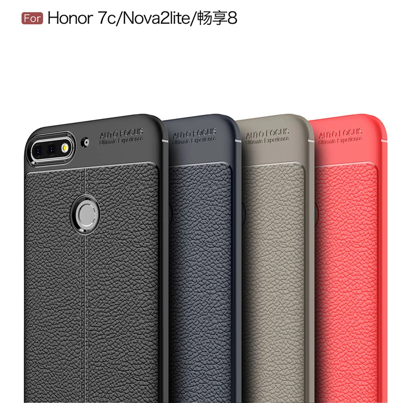 

Soft Cover for Huawei Honor 7C Litchi Leather Grained Silicon Phone Case for Huawei NOVA2 LITE Cover for Huawei Y7 Prime 2018
