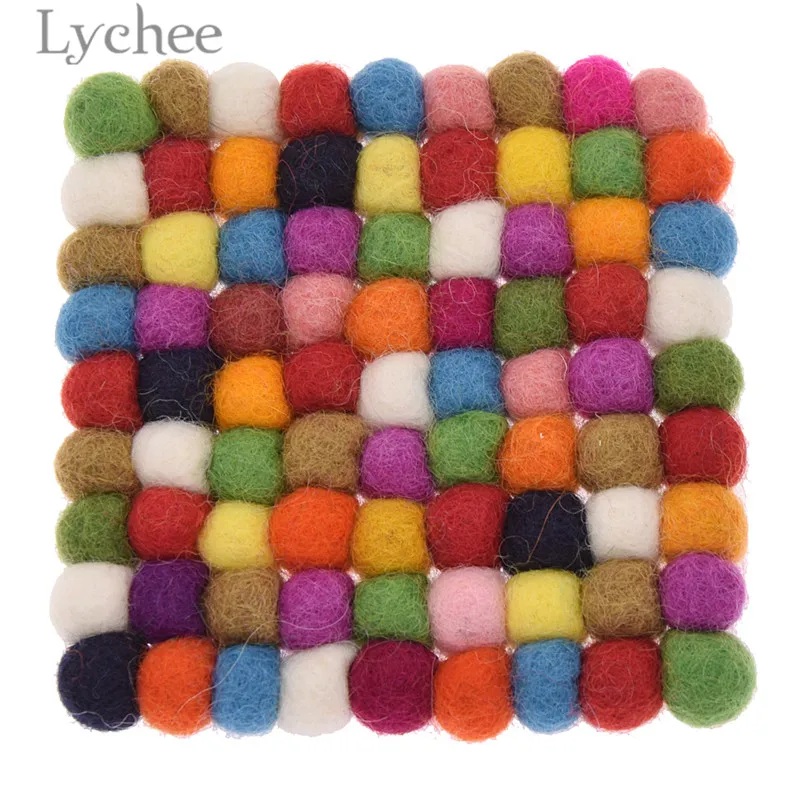 Lychee Wool Felt Ball Cup Mats Square Round Heart Shape Table Heat