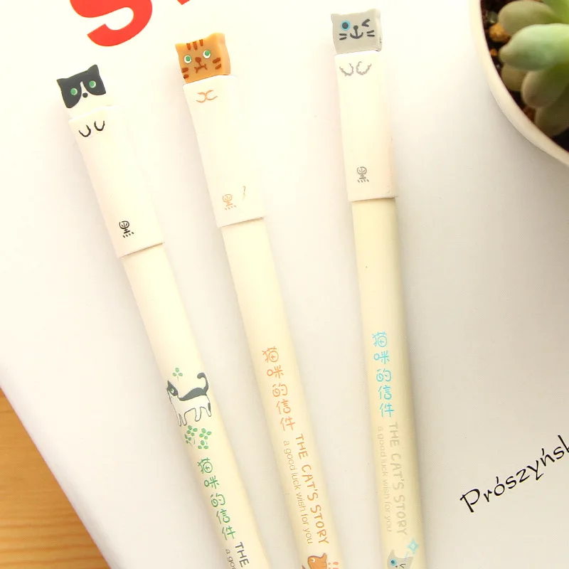 

12 pcs/Lot Cute cat gel pen The cat's story printing Black ink pens zakka Canetas escolar office material school supplies F533