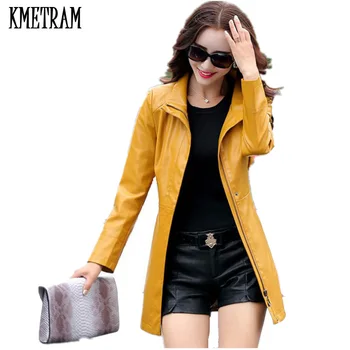 

Leather Coats Women Long with Belt Leather Jacket Turn-Down Collar Jaqueta Couro Jaqueta De Couro Feminina CJJ0018