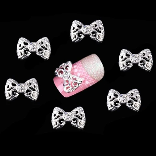 

10pcs 3D Gold/ Silver Elegant Bow Tie Alloy Rhinestones Nail Art Stickers Glitters DIY Decorations 7GZO