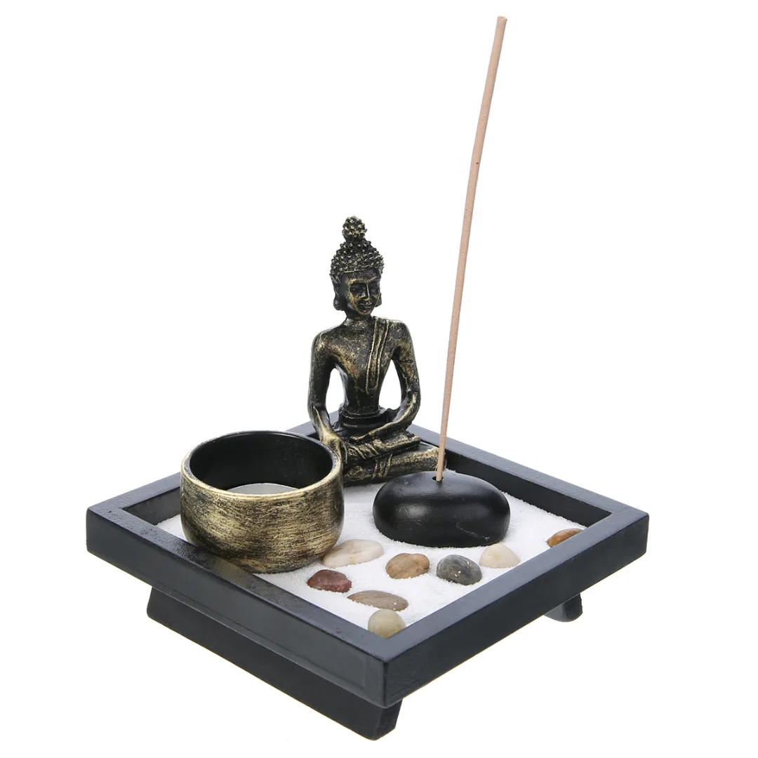 Zen Garden Sand Kit Relax Spiritural Meditation Decor Buddha Tealight Holder Garden Office Gift Home Decorations