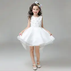 Необычные милые ласточкин хвост Цветочная Нарядные платья для девочек Одежда для малышей подростков аппликации бантом