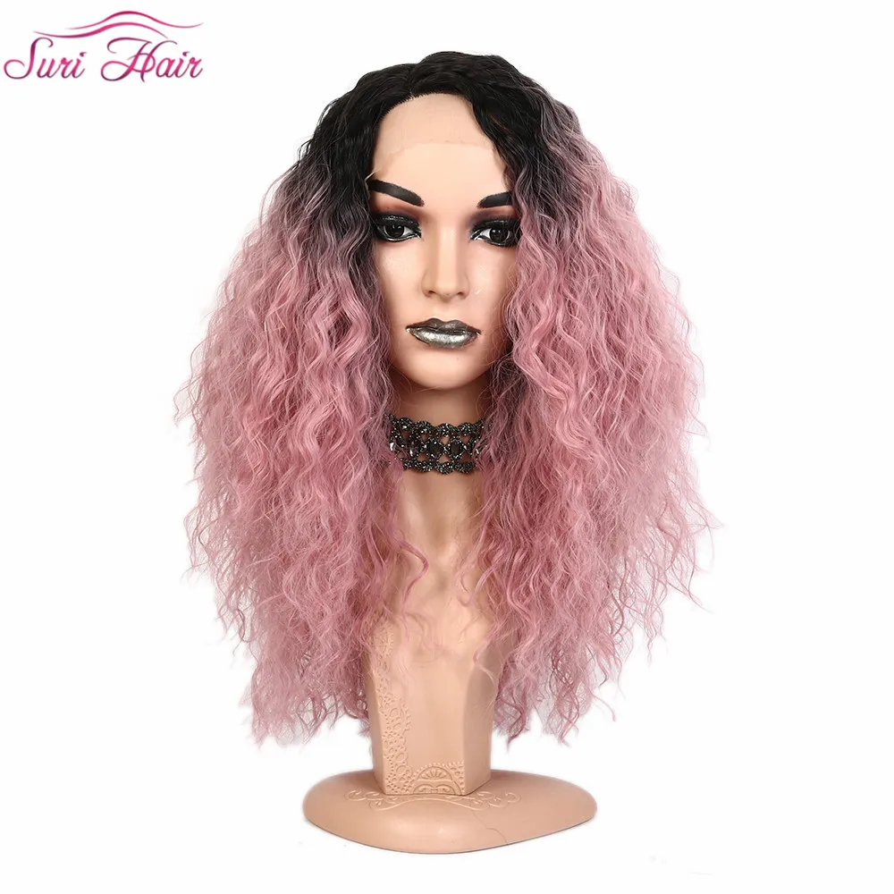 

Suri Hair lace front wig American synthetic wig for women Ombre green two tone black pink wig cosplay fake hair Natural Hairline