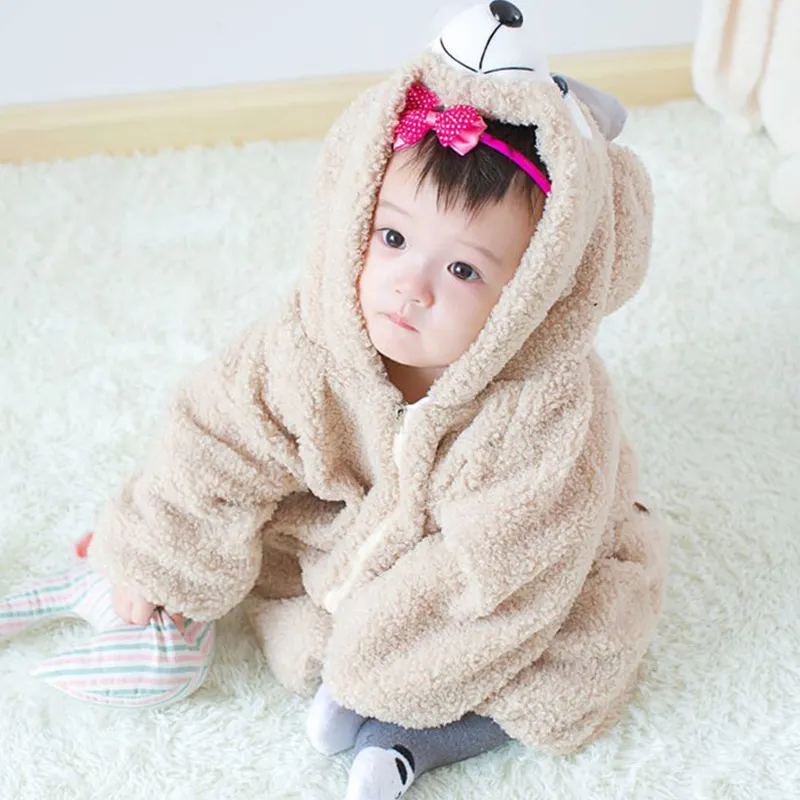 Зимний комбинезон с медведем для новорожденных мальчиков и девочек; теплая Модная фланелевая двухслойная одежда для малышей; Детский комбинезон; костюм-комбинезон - Цвет: Khaki