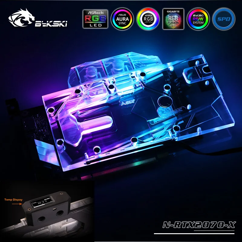 Bykski N RTX2070 X полноразмерный блок водяного охлаждения VGA LED Ligh для справки NVIDIA GeForce RTX
