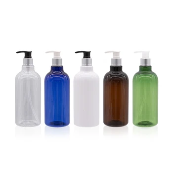 baratas 500ml Vazio Rodada Frascos De Loção Para O Corpo De Plástico Com Tampa De Alumínio Prata 500cc Recipiente De Sabão Líquido Da Bomba Tamanho Grande Para Shampoo