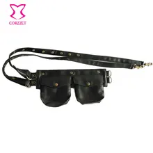 Стимпанк черный искусственная кожа маленькие сумки для женщин Сексуальная Талия Карман ремень сумка Бурлеск костюмы Готический корсет аксессуары